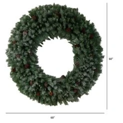 5ft. Clear LED Lights Flocked Artificial Christmas Wreath With Pinecones -Northlight Shop D478991S 2