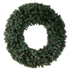 5ft. Clear LED Lights Flocked Artificial Christmas Wreath With Pinecones -Northlight Shop D478991S 3