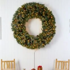 5ft. Clear LED Lights Flocked Artificial Christmas Wreath With Pinecones -Northlight Shop D478991S 4