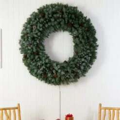 5ft. Clear LED Lights Flocked Artificial Christmas Wreath With Pinecones -Northlight Shop D478991S 5