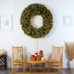 5ft. Clear LED Lights Flocked Artificial Christmas Wreath With Pinecones -Northlight Shop D478991S 6