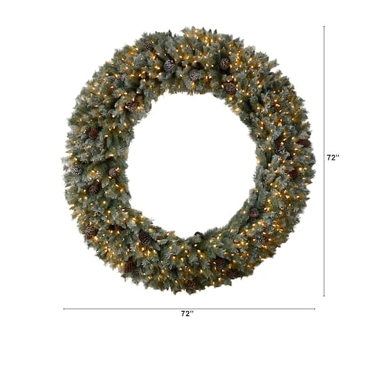 6ft. Clear LED Lights Flocked Christmas Artificial Wreath With Pinecones 3 6ft. Clear LED Lights Flocked Christmas Artificial Wreath With Pinecones - Image 3
