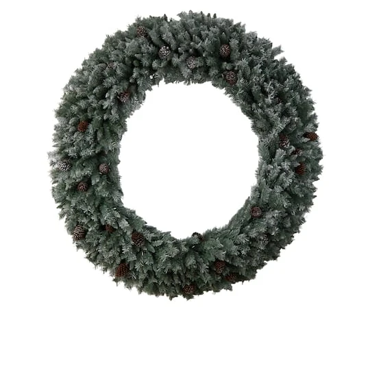 6ft. Clear LED Lights Flocked Christmas Artificial Wreath With Pinecones 4 6ft. Clear LED Lights Flocked Christmas Artificial Wreath With Pinecones - Image 4