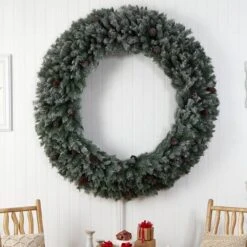6ft. Clear LED Lights Flocked Christmas Artificial Wreath With Pinecones 13 6ft. Clear LED Lights Flocked Christmas Artificial Wreath With Pinecones -Northlight Shop D478992S 5