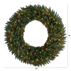 4ft. Clear LED Lights Flocked Artificial Christmas Wreath With Pinecones & Berries -Northlight Shop D478994S 2