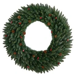 4ft. Clear LED Lights Flocked Artificial Christmas Wreath With Pinecones & Berries -Northlight Shop D478994S 3