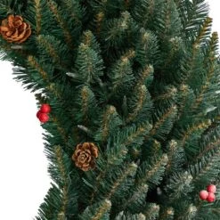 4ft. Clear LED Lights Flocked Artificial Christmas Wreath With Pinecones & Berries -Northlight Shop D478994S 5