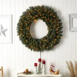 4ft. Clear LED Lights Flocked Artificial Christmas Wreath With Pinecones & Berries -Northlight Shop D478994S 6