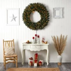 4ft. Clear LED Lights Flocked Artificial Christmas Wreath With Pinecones & Berries -Northlight Shop D478994S 8