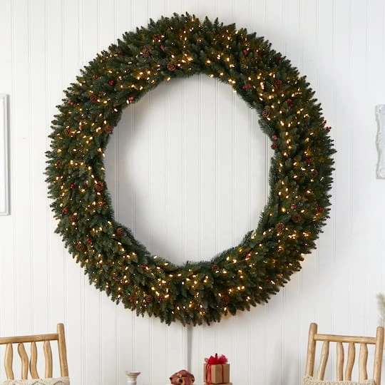 6ft. Clear LED Lights Flocked Artificial Christmas Wreath With Pinecones & Berries 5 6ft. Clear LED Lights Flocked Artificial Christmas Wreath With Pinecones & Berries - Image 5