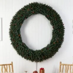 6ft. Clear LED Lights Flocked Artificial Christmas Wreath With Pinecones & Berries 13 6ft. Clear LED Lights Flocked Artificial Christmas Wreath With Pinecones & Berries -Northlight Shop D478998S 5