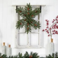 30" Pre-Lit Snowflake Artificial Dunhill Fir Wreath With Pinecones -Northlight Shop D479001S 5