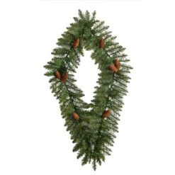 3ft. White LED Lights Holiday Geometric Christmas Diamond Wreath With Pinecones -Northlight Shop D479002S 3