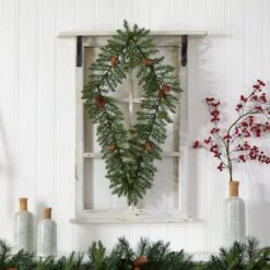 3ft. White LED Lights Holiday Geometric Christmas Diamond Wreath With Pinecones -Northlight Shop D479002S 5