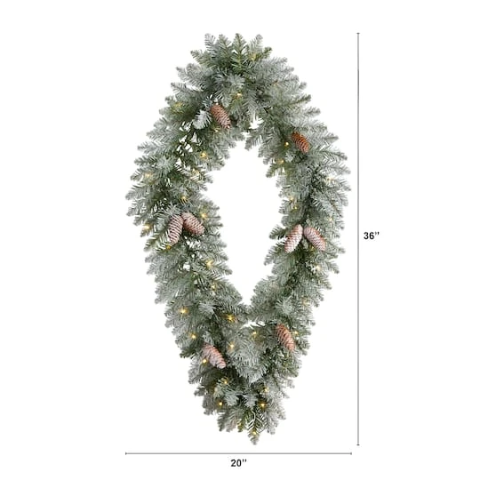 3ft. White LED Lights Geometric Diamond Christmas Frosted Wreath With Pinecones 3 3ft. White LED Lights Geometric Diamond Christmas Frosted Wreath With Pinecones - Image 3