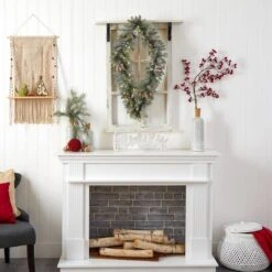 3ft. White LED Lights Geometric Diamond Christmas Frosted Wreath With Pinecones 18 3ft. White LED Lights Geometric Diamond Christmas Frosted Wreath With Pinecones -Northlight Shop D479003S 8