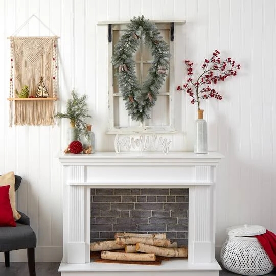 3ft. White LED Lights Geometric Diamond Christmas Frosted Wreath With Pinecones 10 3ft. White LED Lights Geometric Diamond Christmas Frosted Wreath With Pinecones - Image 10