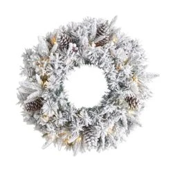 20" White LED Lights Flocked Artificial Christmas Wreath