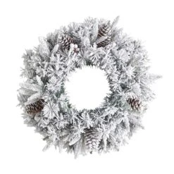 20" White LED Lights Flocked Artificial Christmas Wreath -Northlight Shop D479006S 3