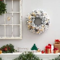 20" White LED Lights Flocked Artificial Christmas Wreath -Northlight Shop D479006S 4
