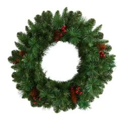 20" White LED Lights Frosted Pine Artificial Christmas Wreath With Pinecones & Berries 9 20" White LED Lights Frosted Pine Artificial Christmas Wreath With Pinecones & Berries -Northlight Shop D479007S 3