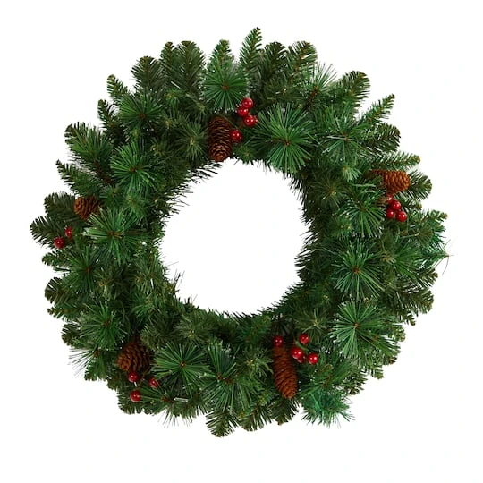 20" White LED Lights Frosted Pine Artificial Christmas Wreath With Pinecones & Berries 4 20" White LED Lights Frosted Pine Artificial Christmas Wreath With Pinecones & Berries - Image 4