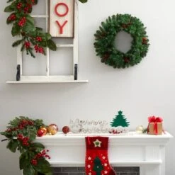 20" White LED Lights Frosted Pine Artificial Christmas Wreath With Pinecones & Berries 11 20" White LED Lights Frosted Pine Artificial Christmas Wreath With Pinecones & Berries -Northlight Shop D479007S 5