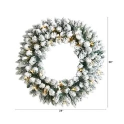 24" White LED Lights Flocked Artificial Christmas Wreath -Northlight Shop D479008S 2