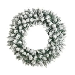 24" White LED Lights Flocked Artificial Christmas Wreath -Northlight Shop D479008S 3