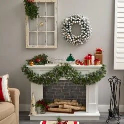 24" White LED Lights Flocked Artificial Christmas Wreath -Northlight Shop D479008S 6