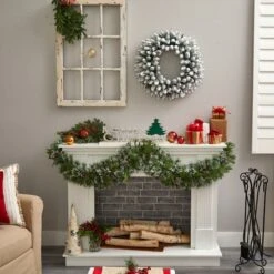 24" White LED Lights Flocked Artificial Christmas Wreath -Northlight Shop D479008S 7