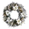 24" White LED Lights Flocked Poinsettia & Pine Artificial Christmas Wreath