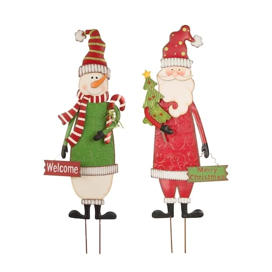 Glitzhome® 3ft. Metal Snowman & Santa Yard Stake Set 2 Glitzhome® 3ft. Metal Snowman & Santa Yard Stake Set - Image 2