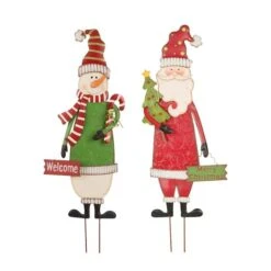 Glitzhome® 3ft. Metal Snowman & Santa Yard Stake Set