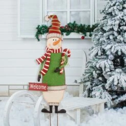 Glitzhome® 3ft. Metal Snowman & Santa Yard Stake Set 13 Glitzhome® 3ft. Metal Snowman & Santa Yard Stake Set -Northlight Shop D479447S 4