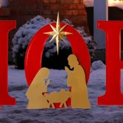 Glitzhome® 2.5ft. LED Metal Hope Yard Stake Set With Timer -Northlight Shop D479450S 4