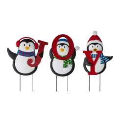 Glitzhome® 3.5ft. Metal Joy Penguin Yard Stake Set -Northlight Shop D479454S 1 1