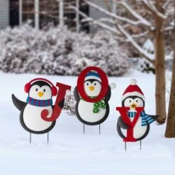 Glitzhome® 3.5ft. Metal Joy Penguin Yard Stake Set -Northlight Shop D479454S 2