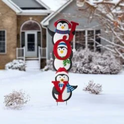 Glitzhome® 3.5ft. Metal Joy Penguin Yard Stake Set -Northlight Shop D479454S 3
