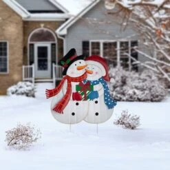 Glitzhome® 2.5ft. Metal Lovely Snowman Yard Stake -Northlight Shop D479455S 2