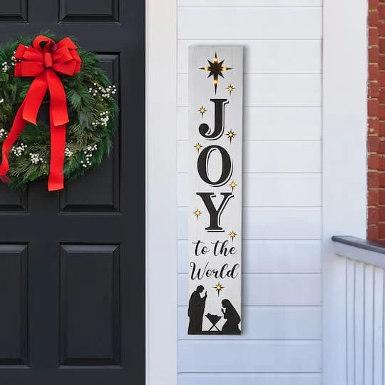 Glitzhome® 42" Lighted Wooden Nativity Porch Sign With Timer 3 Glitzhome® 42" Lighted Wooden Nativity Porch Sign With Timer - Image 3