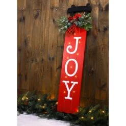Glitzhome® 40" Lighted Wooden Sleigh JOY Porch Sign With Timer 12 Glitzhome® 40" Lighted Wooden Sleigh JOY Porch Sign With Timer -Northlight Shop D479468S 3