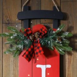 Glitzhome® 40" Lighted Wooden Sleigh JOY Porch Sign With Timer 13 Glitzhome® 40" Lighted Wooden Sleigh JOY Porch Sign With Timer -Northlight Shop D479468S 4