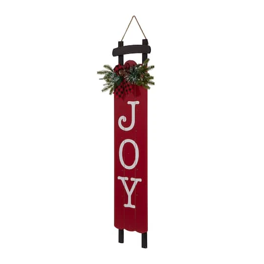 Glitzhome® 40" Lighted Wooden Sleigh JOY Porch Sign With Timer 8 Glitzhome® 40" Lighted Wooden Sleigh JOY Porch Sign With Timer - Image 8