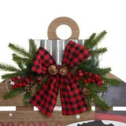 Glitzhome® 30" Lighted Round Wooden Snowman Porch Décor With Timer -Northlight Shop D479470S 7