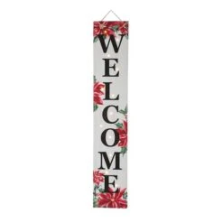 Glitzhome® 42" Lighted Wooden Poinsettia WELCOME Porch Sign -Northlight Shop D479471S 1 1