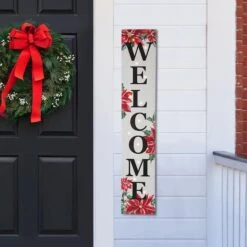 Glitzhome® 42" Lighted Wooden Poinsettia WELCOME Porch Sign -Northlight Shop D479471S 2