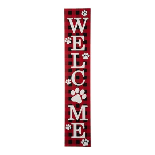 Glitzhome® 42" Plaid Pet "WELCOME" Wooden Porch Sign 1 Glitzhome® 42" Plaid Pet "WELCOME" Wooden Porch Sign
