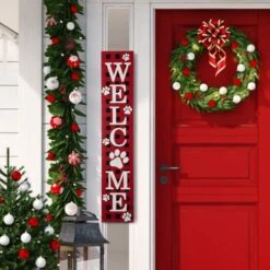 Glitzhome® 42" Plaid Pet "WELCOME" Wooden Porch Sign 11 Glitzhome® 42" Plaid Pet "WELCOME" Wooden Porch Sign -Northlight Shop D479477S 2