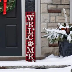 Glitzhome® 42" Plaid Pet "WELCOME" Wooden Porch Sign 12 Glitzhome® 42" Plaid Pet "WELCOME" Wooden Porch Sign -Northlight Shop D479477S 3